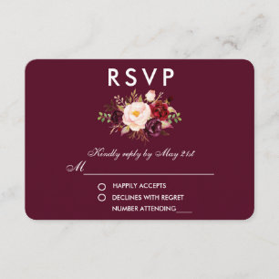 Floral Aquarelle Bourgogne Mariage RSVP