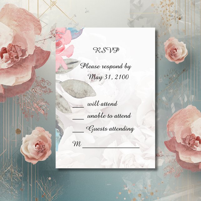 Floral aquarelle rose mariage RSVP Carte de répons (Créateur téléchargé)