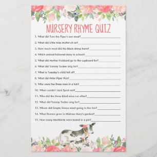 Floral Aquarelle Vaches ferme Nursery Rhyme Quiz