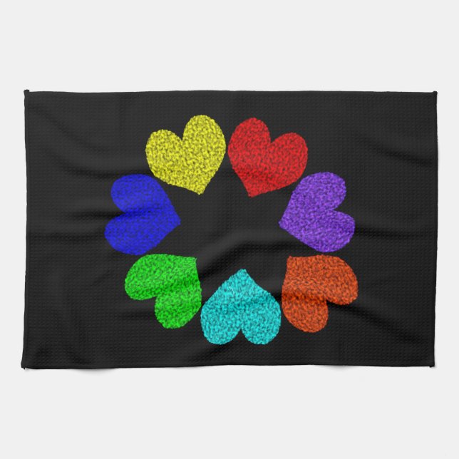 Floral Arc-en-ciel Amour Coeurs Cuisine Serviette (Horizontal)