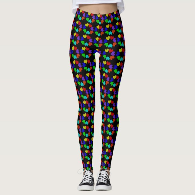 Floral Arc-en-ciel Amour Coeurs Leggings (Devant)