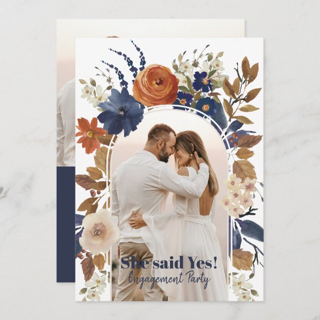 Floral Arch 2 Photo Engagement Party Invitation (Devant / Derrière)