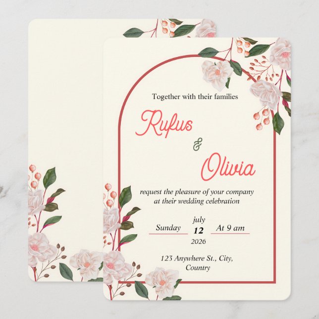 Floral Arch Editable Wedding Invitation Template (Devant / Derrière)
