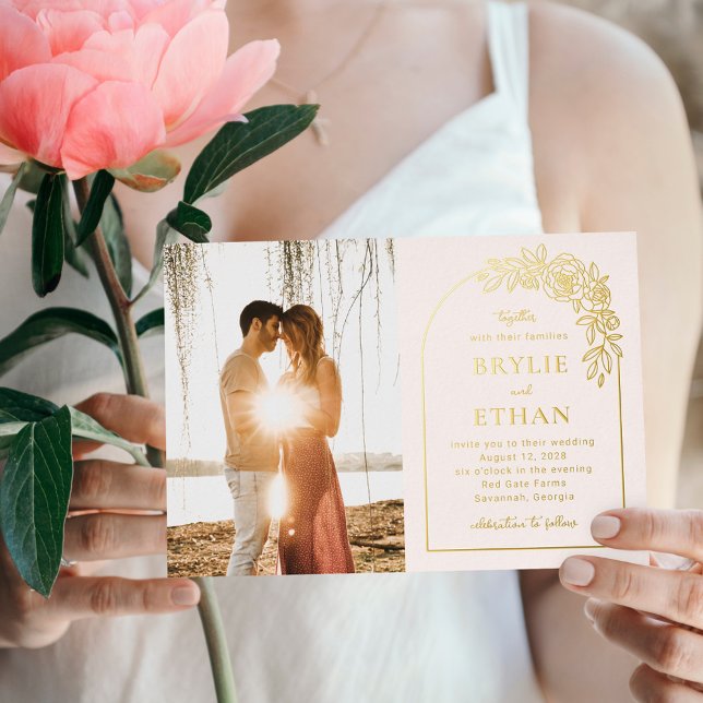 Floral Arch FOIL Photo Faire-part de mariage (Créateur téléchargé)