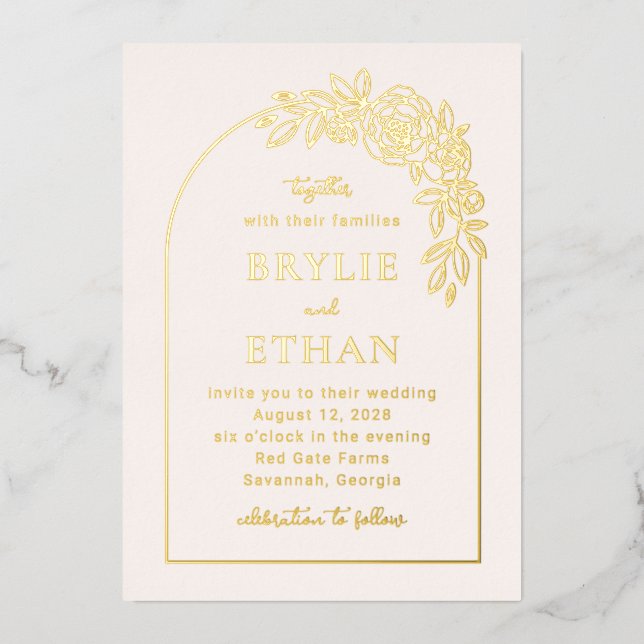 Floral Arch FOIL Photo Faire-part de mariage (Recto)