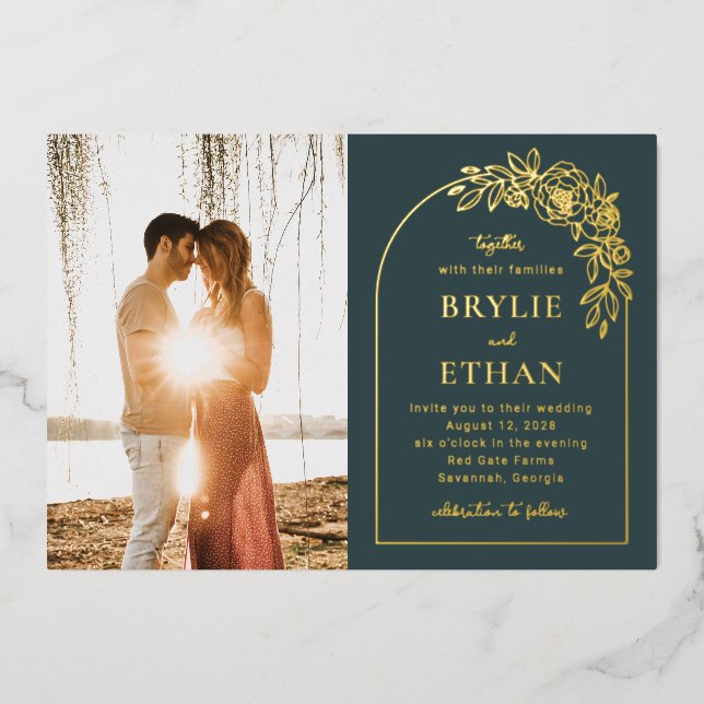 Floral Arch FOIL Photo Faire-part de mariage (Recto)