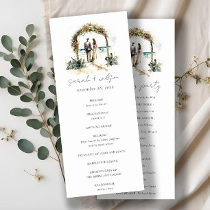 Floral Arch Sand Beach Seascape Wedding Programme