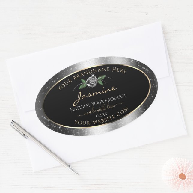 Floral Argent Noir produit Étiquettes Éperche Part (Enveloppe)