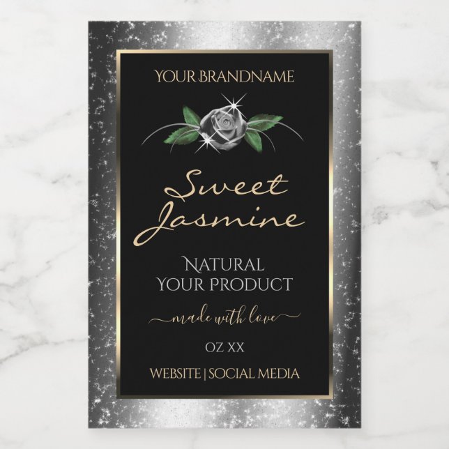 Floral Argent Noir produit Étiquettes Éperche Part (Étiquettes simples)