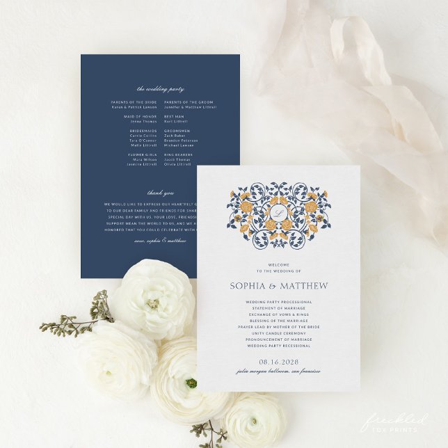 Floral Art Nouveau Monogramme Programme de mariage (Floral Art Nouveau Monogram Wedding Program)