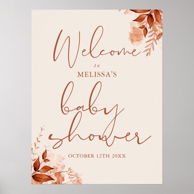 Floral Automne Baby shower d'automne Affiche de bi (Devant)