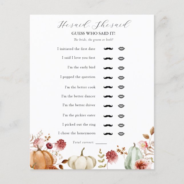 Floral Automne Il A Dit, Elle A Dit Fête des marié (Devant)