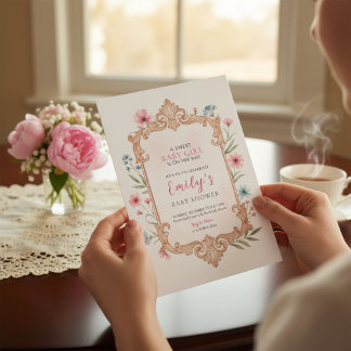Floral Baby Girl Shower Invitation Frame