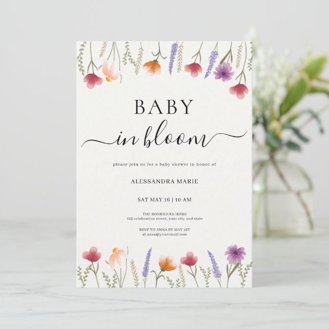 Floral Baby in Bloom Baby shower Invitation (Debout devant)