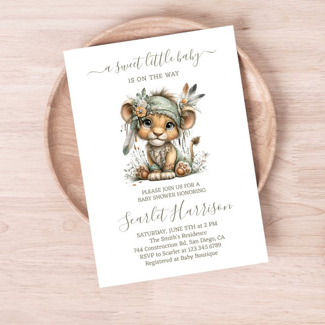 Floral baby lion Baby Shower Invitation (Créateur téléchargé)