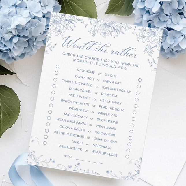 Floral Baby shower Bleu Plairait Elle Plutôt Carte (Créateur téléchargé)
