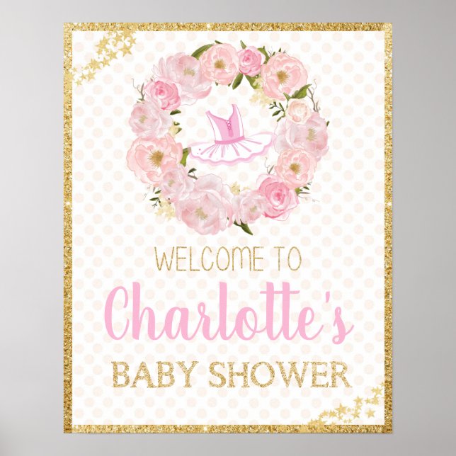 Floral Ballerina Baby shower Welcome Poster (Devant)