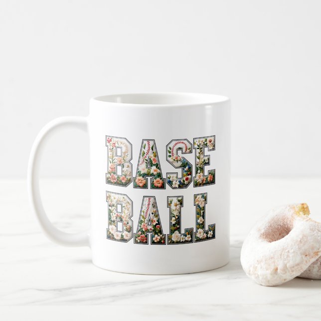 Floral Baseball Maman Mug, Jeu Jour Mug (Avec donut)