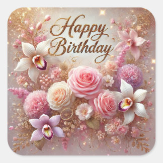 Floral beau autocollant d'anniversaire