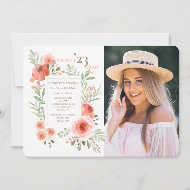 Floral Beauty Graduation Photo Invitation (Devant)