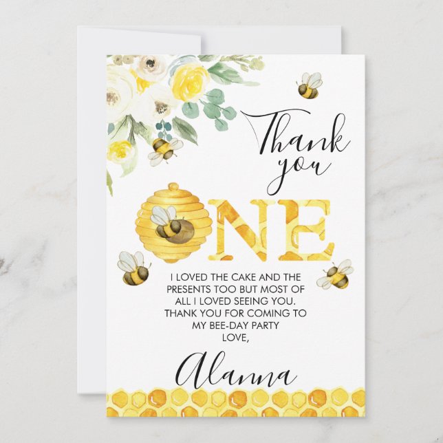 Floral Bee First Bee day Anniversaire Carte de rem (Devant)