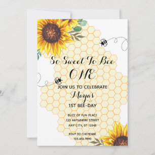Floral Bee First Bee day Invitation Anniversaire