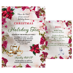Floral & Berries Christmas Holiday Tea Invitation