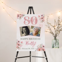 Floral Birthday Affiche de bienvenue, 80th Birthda