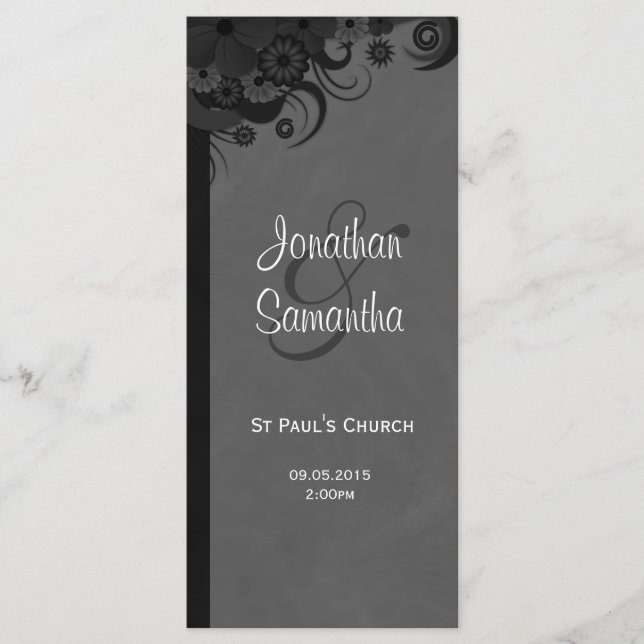Floral Black and Grey Goth Programmes de mariage (Devant)