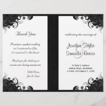 Floral Black and White Goth Folded Wedding Program