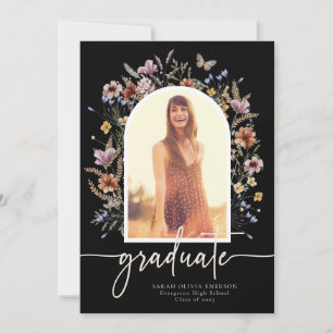 Floral Black Graduate Faire-part