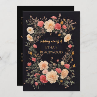 Floral Black In Love Mémoire Funeral Invitation