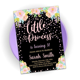 Floral Black Princess Invitations d'anniversaire
