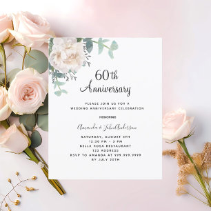 Floral blanc 60e anniversaire mariage invitation