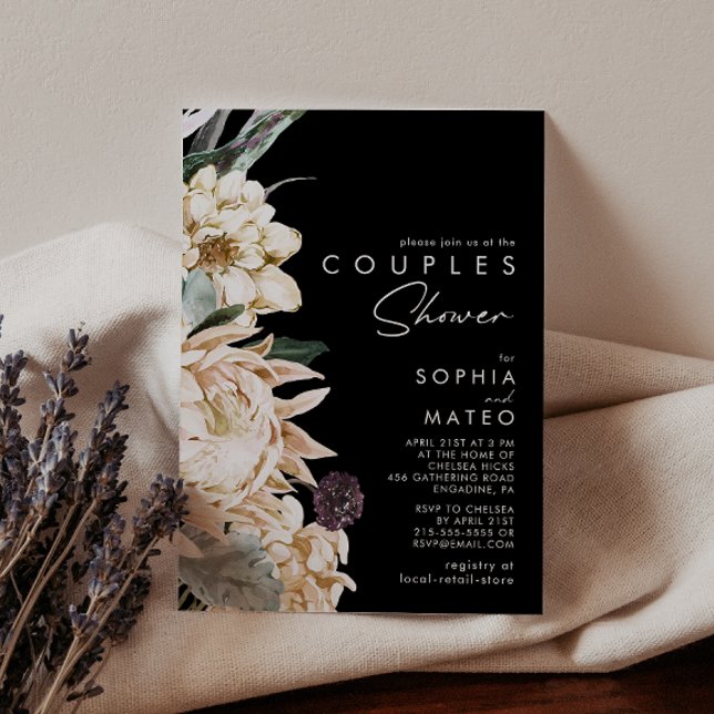 Floral blanc | Black Couples Shower Invitation (Créateur téléchargé)
