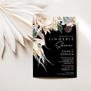 Floral blanc   Black Lingerie Shower Invitation