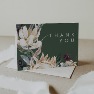 Floral blanc   Carte de remerciements vert foncé