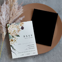 Floral blanc | Carte RSVP de choix du menu noir