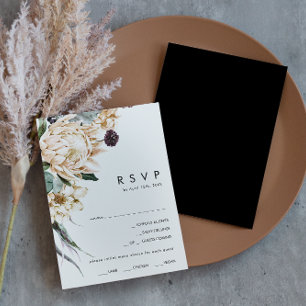 Floral blanc   Carte RSVP de choix du menu noir
