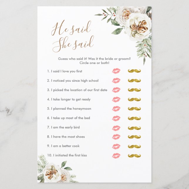 Floral blanc d'hiver il dit qu'elle a dit Carte Je (Devant)