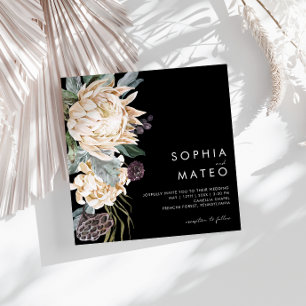 Floral blanc   Faire-part de mariage Carré noir