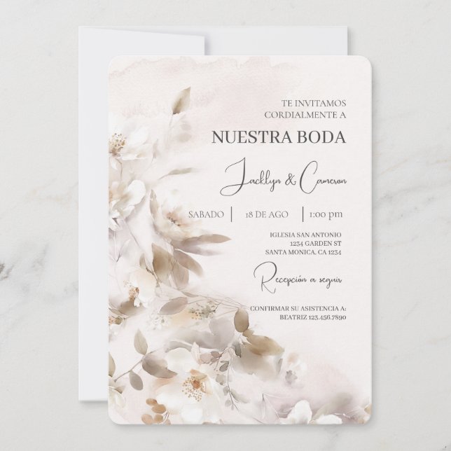 Floral blanc Faire-part de mariage espagnol (Devant)