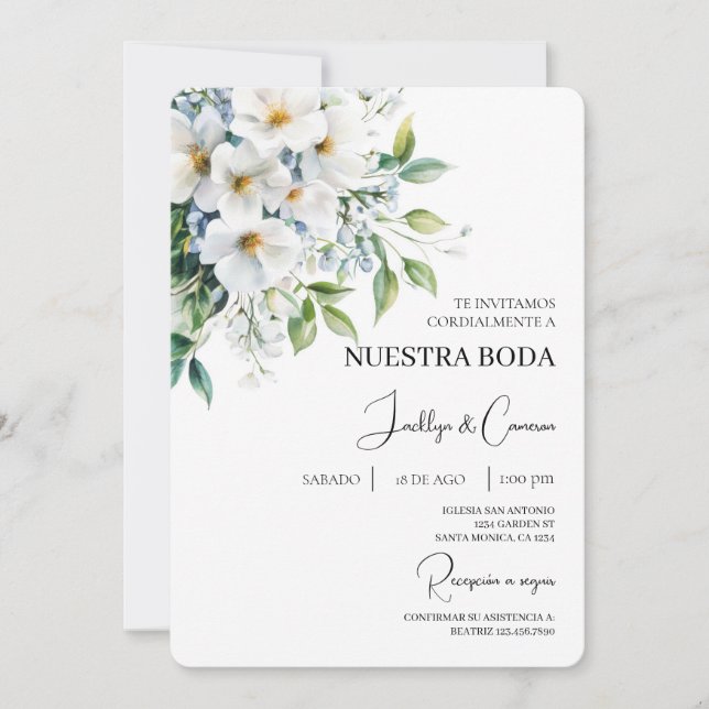 Floral blanc Faire-part de mariage espagnol (Devant)