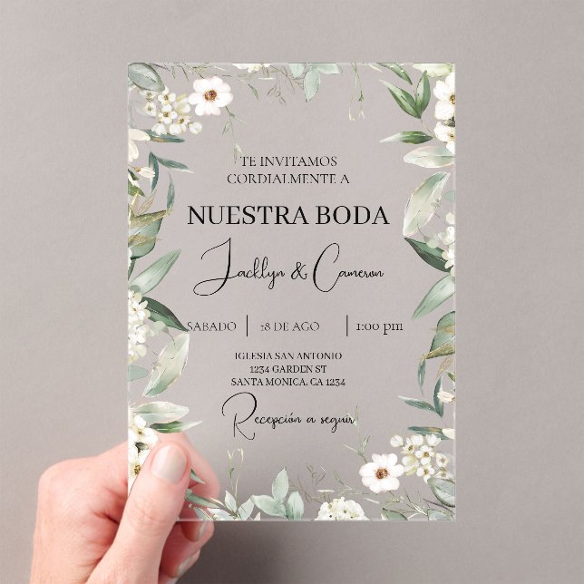 Floral blanc Faire-part de mariage espagnol (In situ (ordinateur de poche))