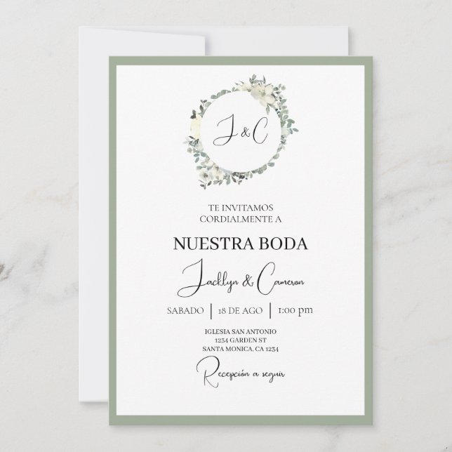 Floral blanc Faire-part de mariage espagnol (Devant)