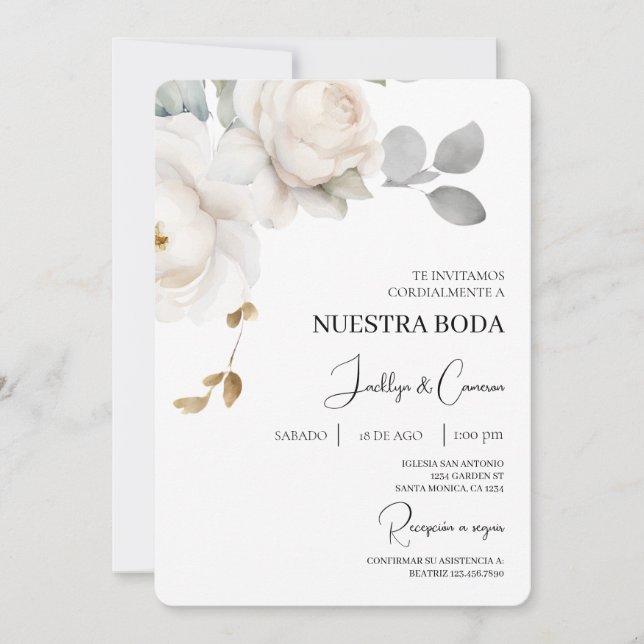 Floral blanc Faire-part de mariage espagnol (Devant)