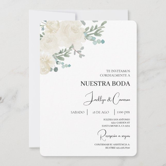 Floral blanc Faire-part de mariage espagnol (Devant)
