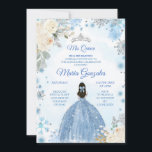 Floral blanc & Hiver Blue Mis Quince Invitation<br><div class="desc">Floral blanc & Hiver Blue Mis Quince Invitation</div>