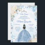 Floral blanc & Hiver Blue Mis Quince Invitation<br><div class="desc">Floral blanc & Hiver Blue Mis Quince Invitation</div>