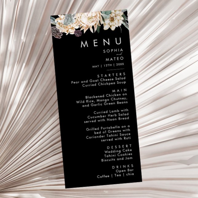 Floral blanc | Menu du dîner Mariage noir (Créateur téléchargé)